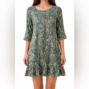 Peruvian Connection Art to Wear Floral Tunic Dress Top in Blue & Orange Sz Large